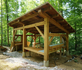 Timber frame pavilion with hand-cut joinery and local white oak timbers