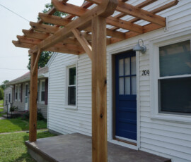 Timber frame pergola made with white oak timbers